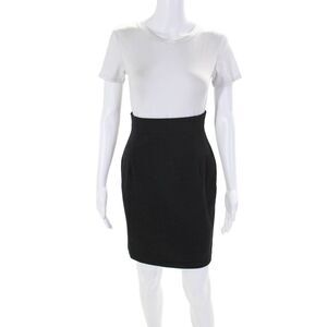 Regina Rubens Womens Wool Zip Up Knee Length Pencil Skirt Black Size 40